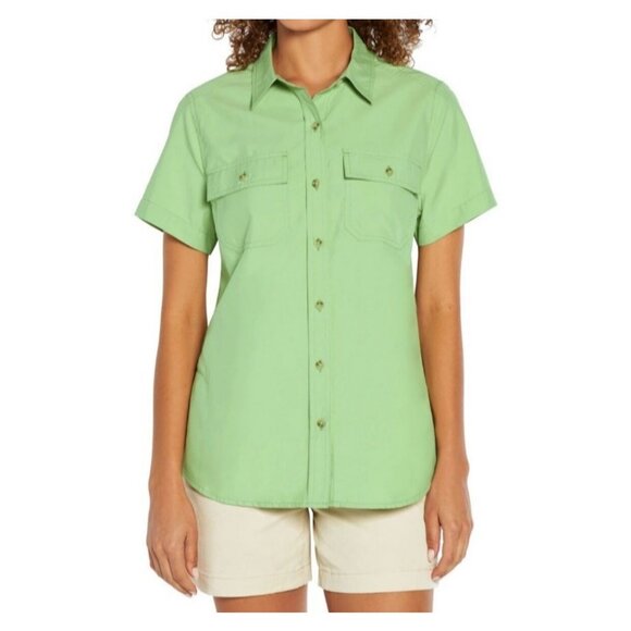 Eddie Bauer Adventure Shirt XS Women Short Sleeve Green Hiking Outdoor UPF NWT - Picture 1 of 8